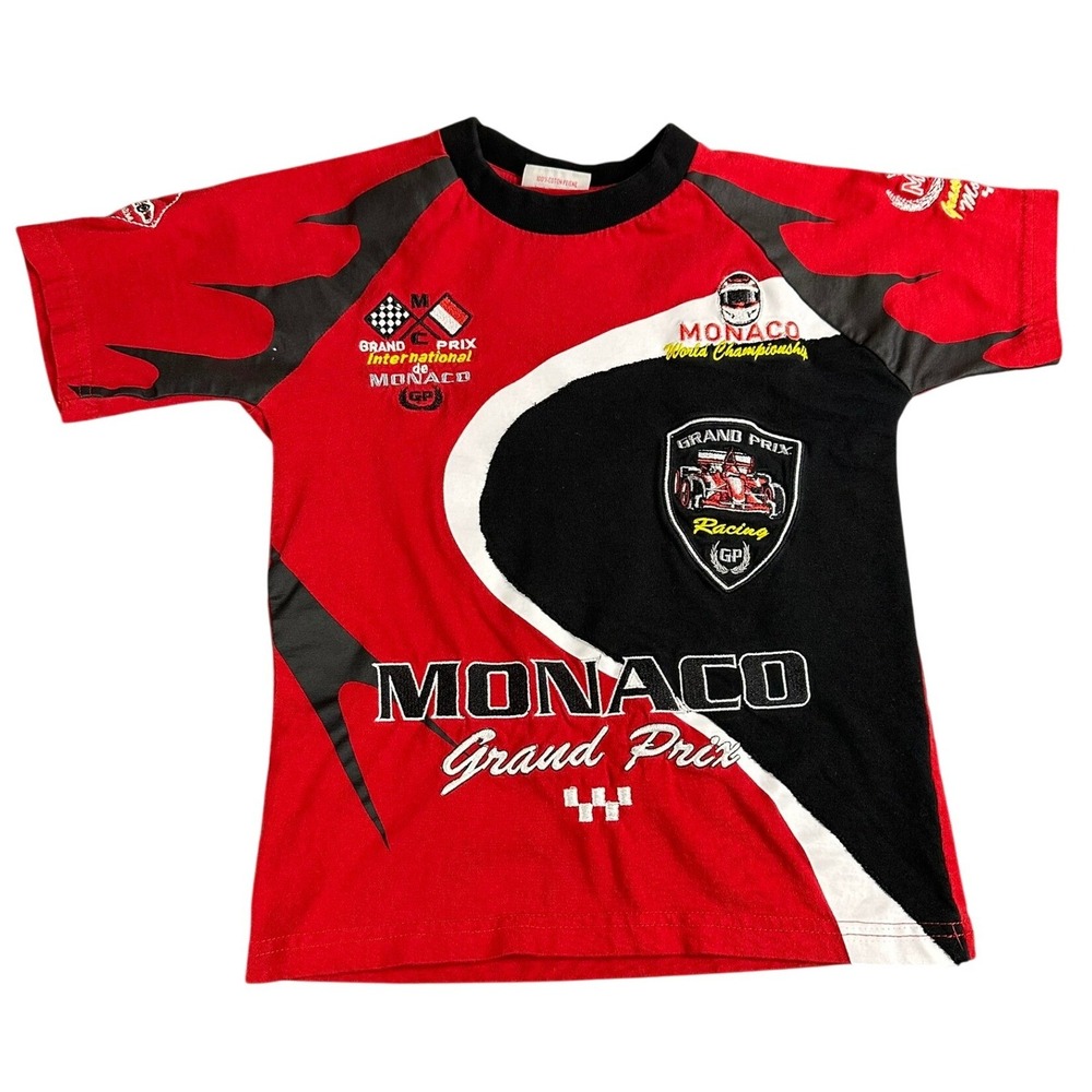Kids Racing Grand Prix Monaco World‎ Championship Graphic T Shirt Red Black Sz 6
